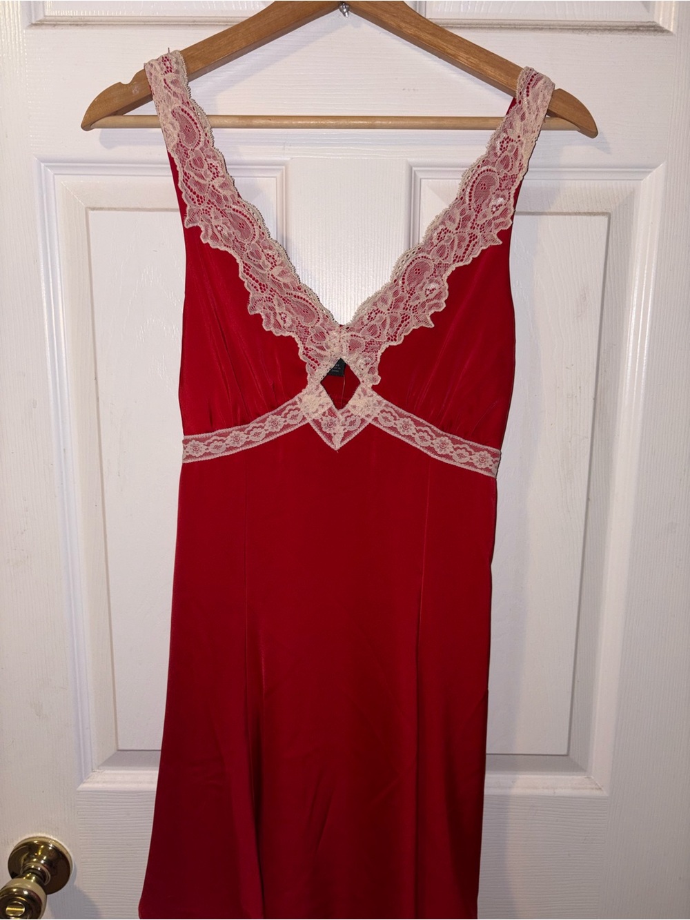 wild fable Red Slip Dress with Cream Lace Trim